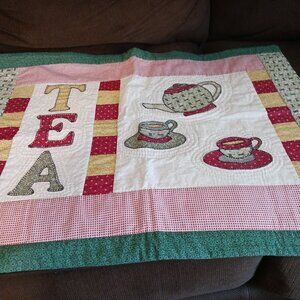 Hand Quilted "Tea For Two" Table Topper/Wall Hanging